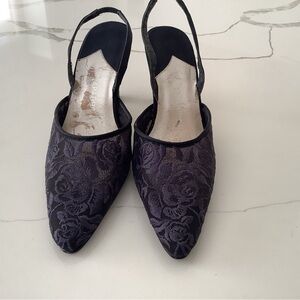 Elegant Black Lace Slingback Heels